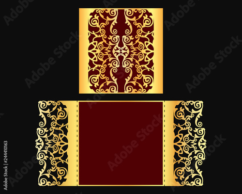 Laser cut panel design. Floral wall decor. Vector template for cutting. Gate fold wedding invitation.