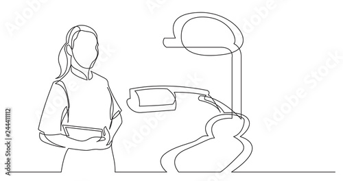one line vector drawing of dentist professional doctor standing in dentistry room