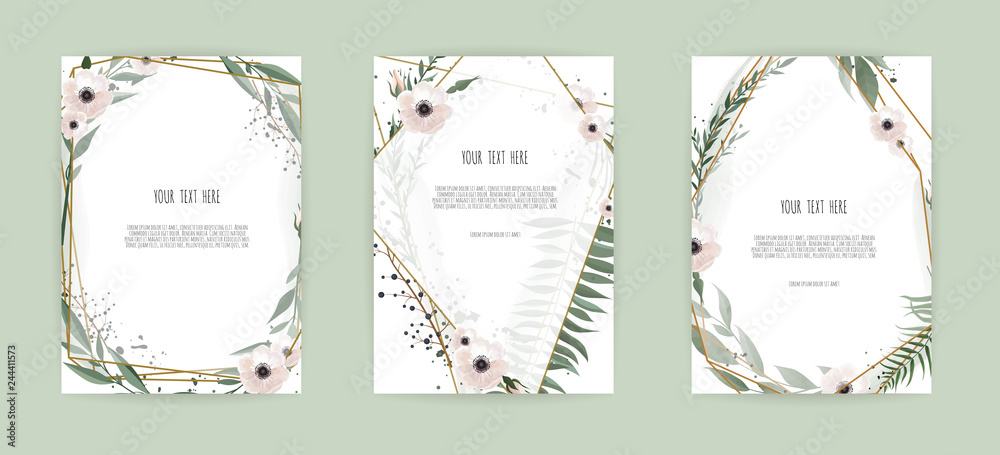 Set of card with leaves and geometrical frame. Floral poster, invite. Set of card with leaves and geometrical frame. Floral poster, invite.