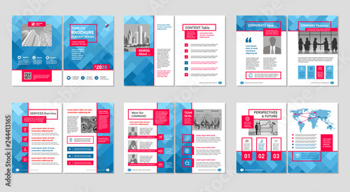 Brochure creative design. Multipurpose template, include cover, back and inside pages. Trendy minimalist flat geometric design. Vertical a4 format.