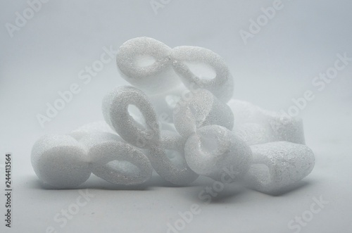 Foam peanuts over white background