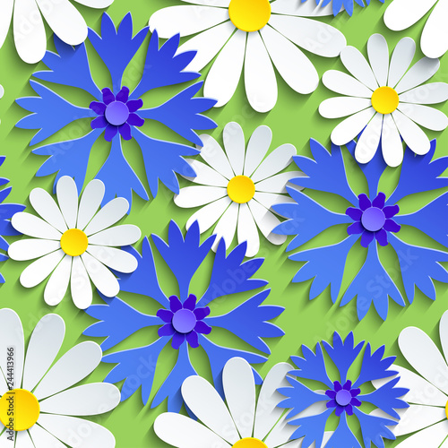 Fototapeta Naklejka Na Ścianę i Meble -  Seamless pattern with cornflower and chamomile
