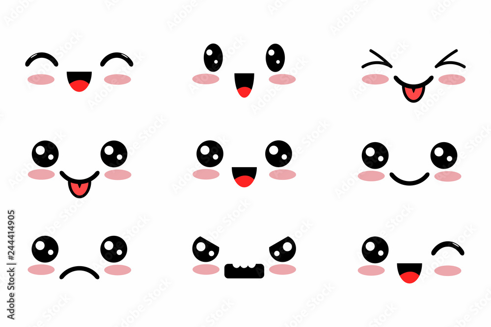 Fototapeta premium Kawaii cute faces. Japanese anime emoji. Expression anime character