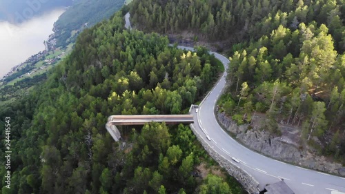 Aerial view. Aurlandsfjord landscape from Stegastein viewpoint, Norway Scandinavia. Tourism vacation and travel. photo