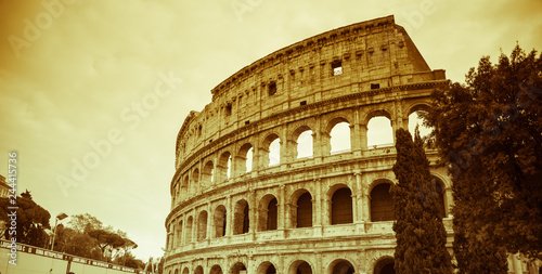 Rome, Lazio, Italy, December 2018: The Colosseum or Coliseum, also known as the Flavian Amphitheatre, is an oval amphitheatre, Ancient Rome