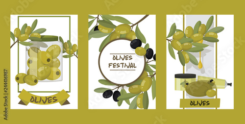 Olive vector oliveoil bottle with virgin oil and natural olivaceous ingredients for vegetarian food backdrop illustration olivebranch or olivet products background set