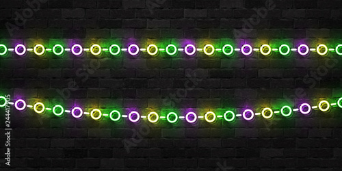 Vector realistic isolated neon sign of Mardi Gras beads logo for template decoration and covering on the wall background.