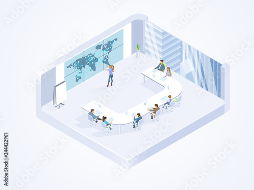 Business Team Working in Office Isometric Vector