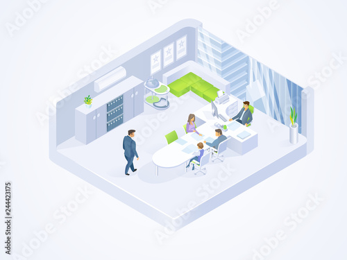 Business People Working in Office Isometric Vector