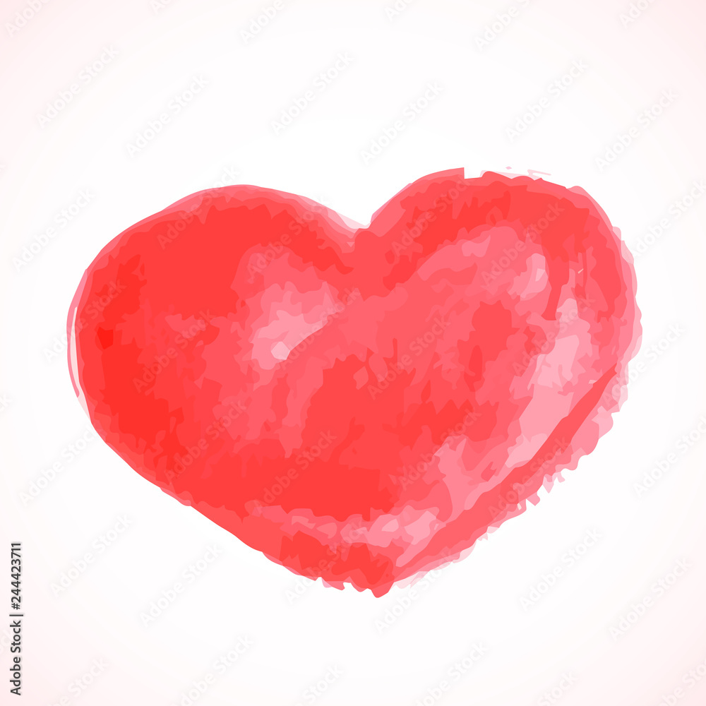 Hand painted red heart isolated on white. Watercolor or acrylic painting effect. Grunge heart vector illustration. Valentine’s day greeting card. Easy to edit element of design for your artworks.