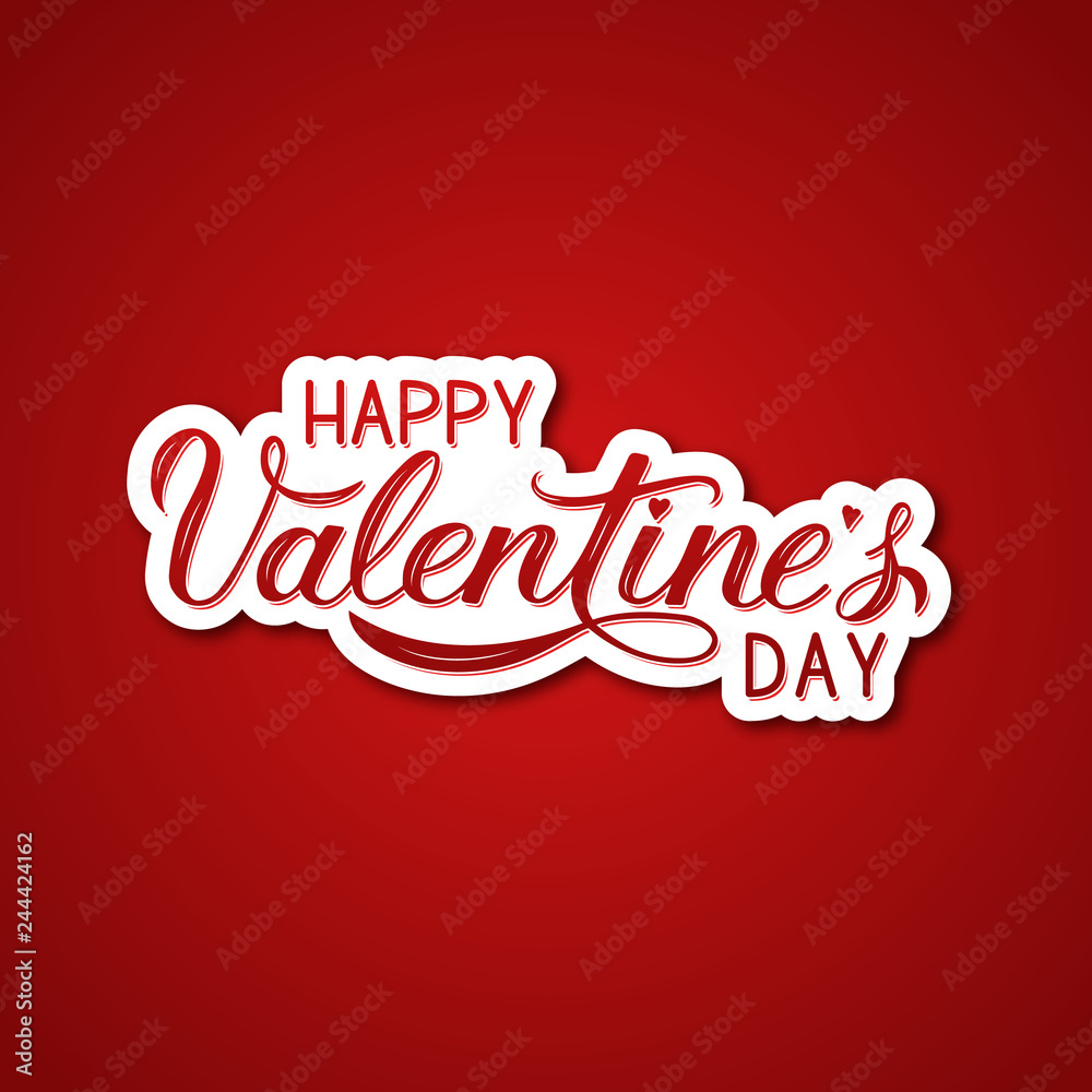 Happy Valentine’s Day hand written on red background. 3d calligraphy lettering. Easy to edit vector template for Valentines day greeting card, party invitation, posters, flyer, banner etc.