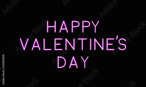 Happy Valentine’s Day 3d neon banner on dark background.