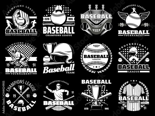 Baseball game sport vector icons and equipment