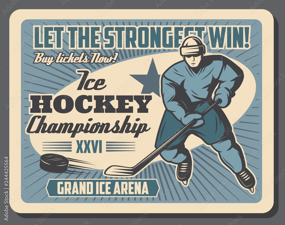 Fototapeta premium Ice hockey sport player, rink and puck