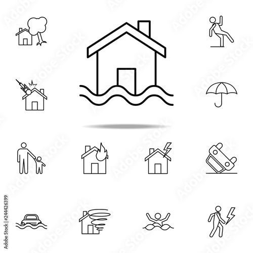 sinking house line icon. Insurance icons universal set for web and mobile