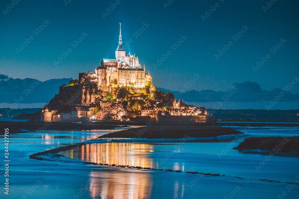Mont Saint-Michel at twilight, Normandy, France