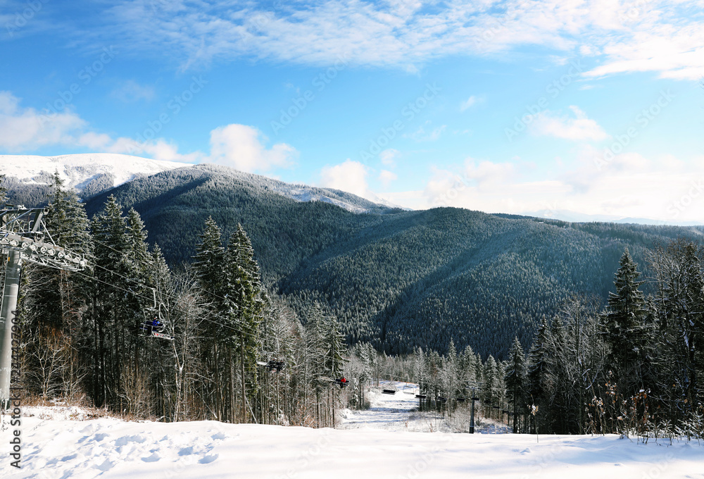custom made wallpaper toronto digitalBeautiful mountain landscape with forest and ski lift on sunny day in winter