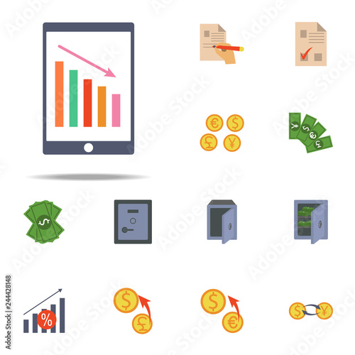 financial slump in the tablet colored icon. Banking icons universal set for web and mobile