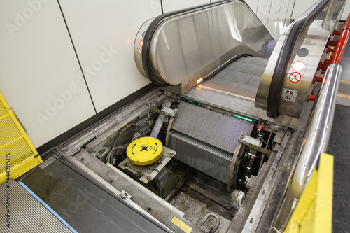 Maintenance work for escalator in the metro station in Vienna, Austria.