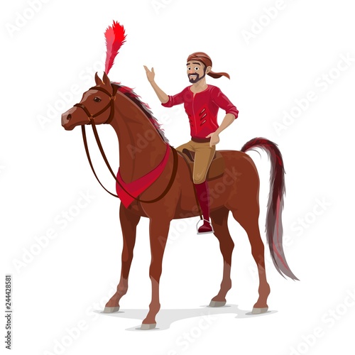Circus rider on horse, isolated on white