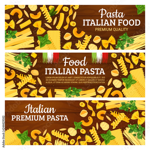 Italian pasta, pastry food and seasoning