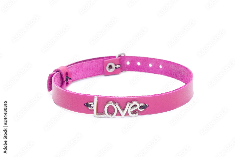 Pink leather choker on a white background. Side view Pink leather choker on a white background. Side view