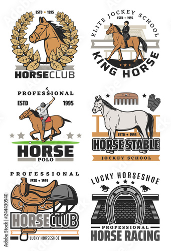 Horse racing and polo icons, equestrian sport