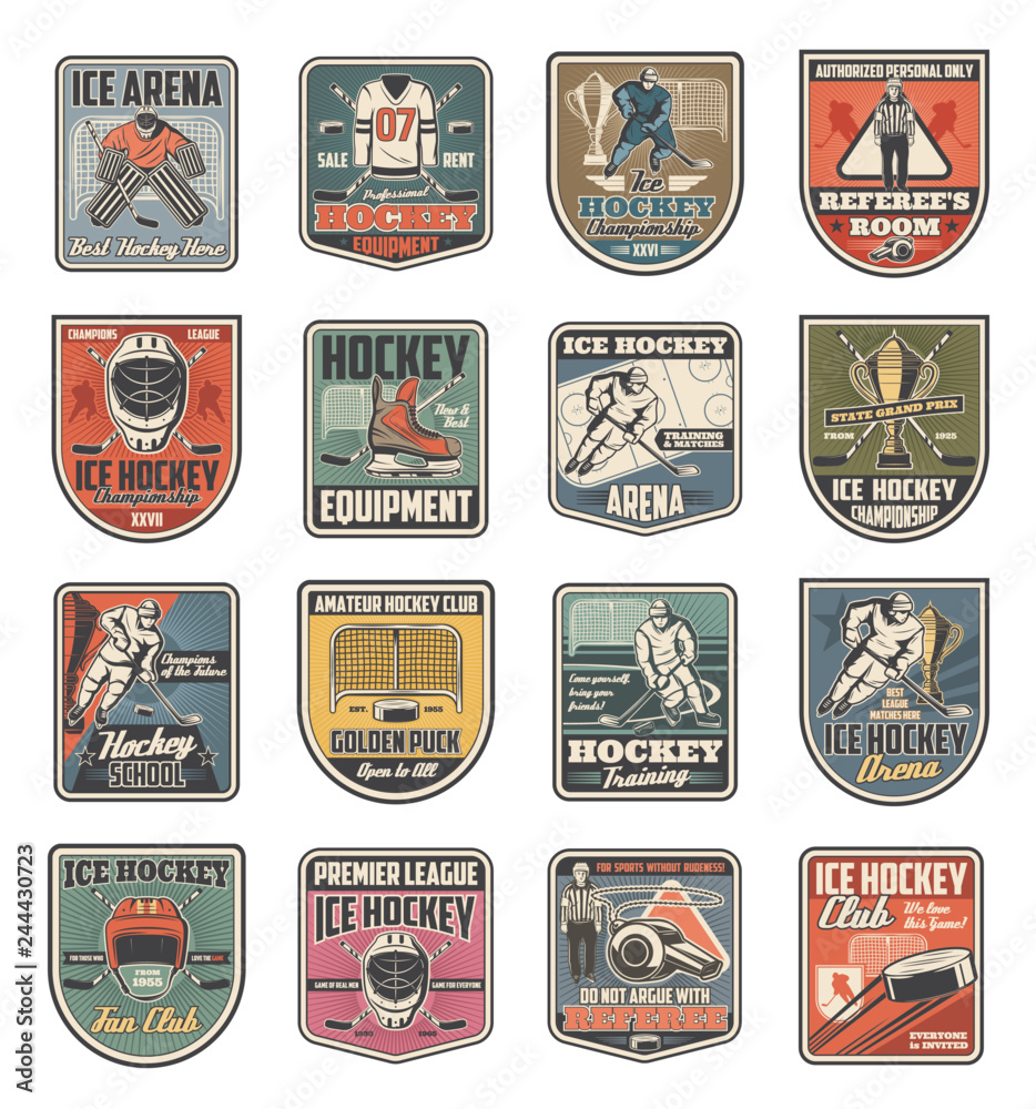Fototapeta premium Ice hockey sport icons, players and sporting items