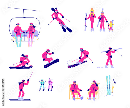 8592160 Set of Skiers and snowboarder