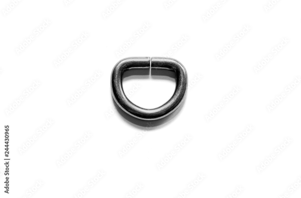 Metal half ring of black color isolated on white background. Fittings. View from above Metal half ring of black color isolated on white background. Fittings. View from above