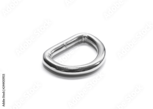 Metal half ring of silver color isolated on white background. Fittings. View from above