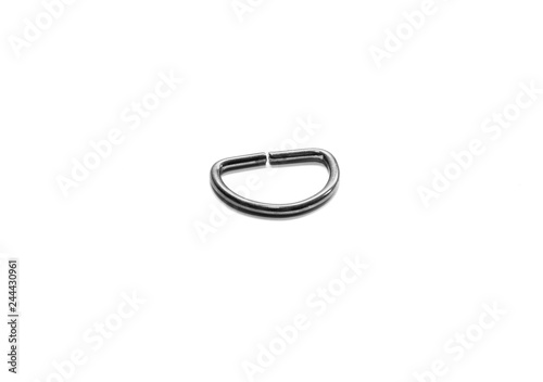 Metal half ring of black color isolated on white background. Fittings. View from above