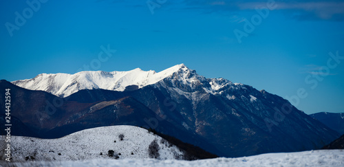 Beautiful view of some snow capped mountains. National Park of Abruzzo, Lazio and Molise, Italy.