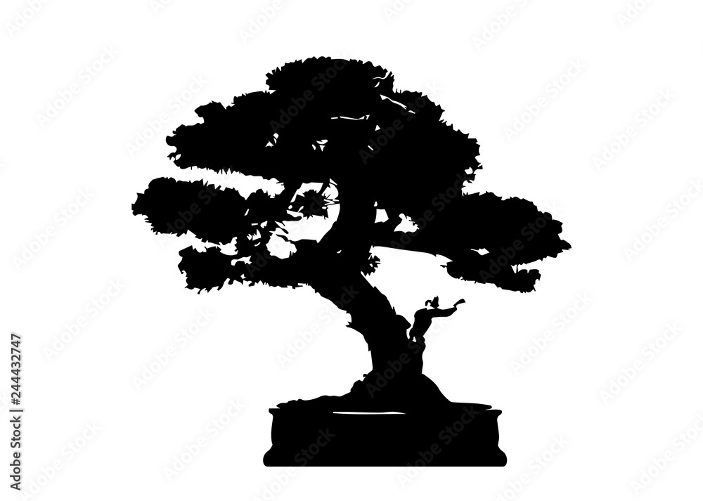 Japanese bonsai tree , plant silhouette icons on white background