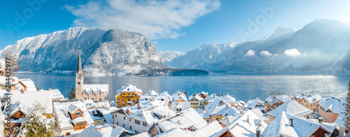 Obraz na płótnie Hallstatt panorama in winter, Salzkammergut, Austria w salonie