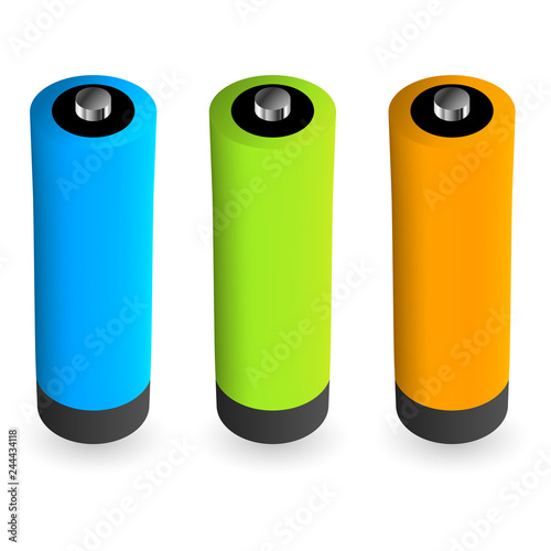 Battery charge status with lighting. Battery indicators with low and high energy levels. Full charge energy for mobile phone. Accumulator indicator icon of power level. Isolated on white background.