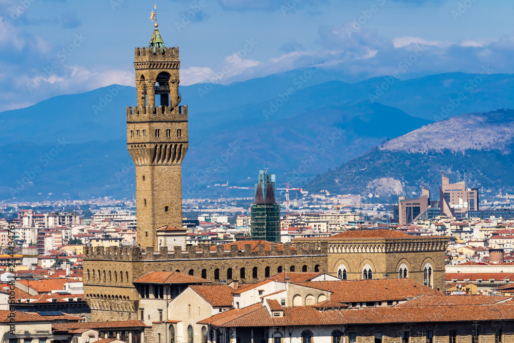 Obraz premium Orange Roofs Palazzo Vecchio Tower Piazza Signoria Tuscany Florence Italy