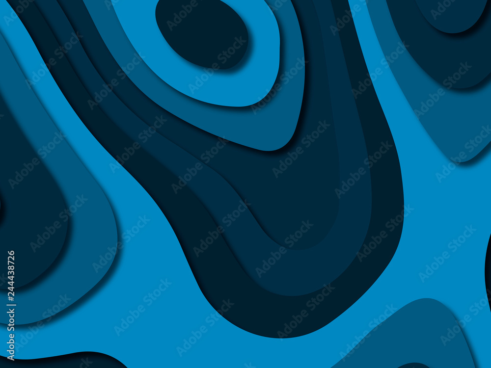 Paper art cartoon abstract waves. Paper carve background. Modern origami design template.Paper cut background. Abstract realistic paper decoration for design textured