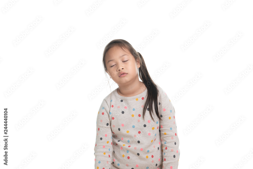 Cute kid southeast asian girl age 7 years in acting isolated on white Cute kid southeast asian girl age 7 years in acting isolated on white