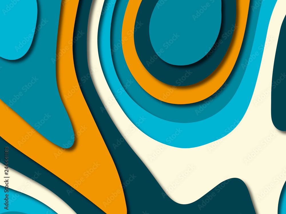 Paper art cartoon abstract waves. Paper carve background. Modern origami design template.Paper cut background. Abstract realistic paper decoration for design textured
