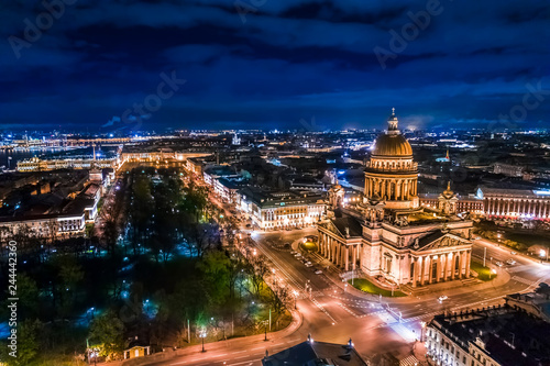 Saint Petersburg. Russia. Saint Isaac s Cathedral. Panorama of St. Petersburg. City center. Night view of the city. City from the top. St. Isaac s Square. Museums of Russia.