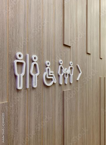 toilet sign post information on wooden wall