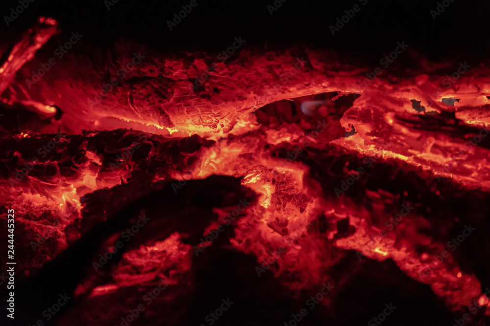 Fototapeta premium Close up image of coals fire at night