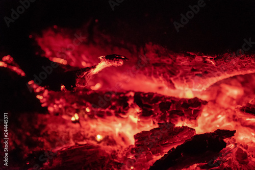 Close up image of coals fire at night