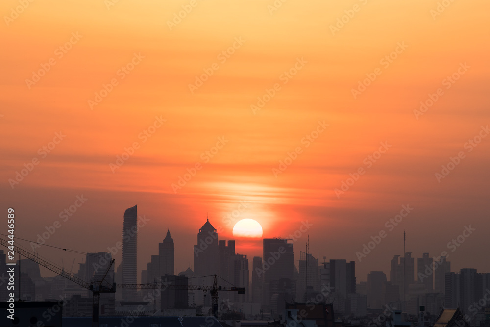 Air pollution covers the city at sunrise timing