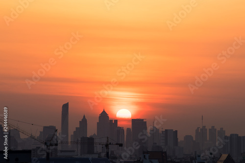 Air pollution covers the city at sunrise timing