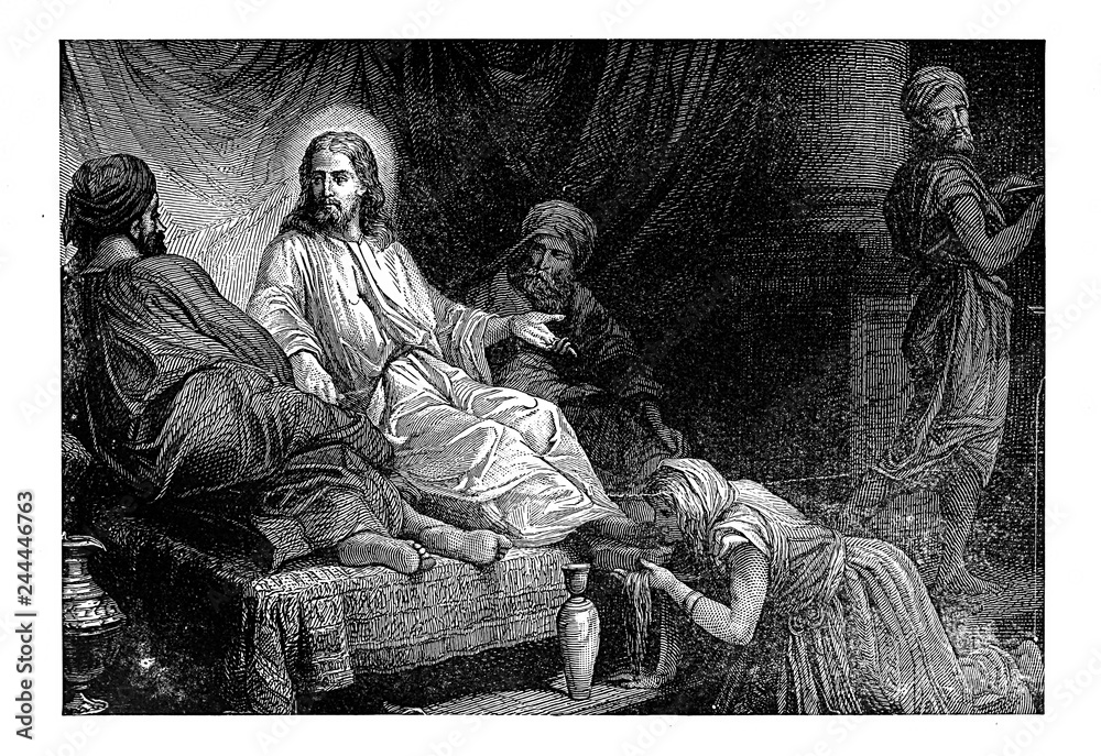 Ταπετσαρία A woman wipes Jesus ' feet.