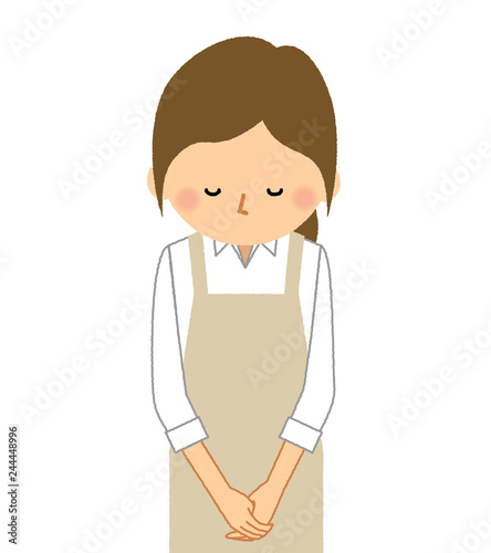 エプロンの女性　おじぎ