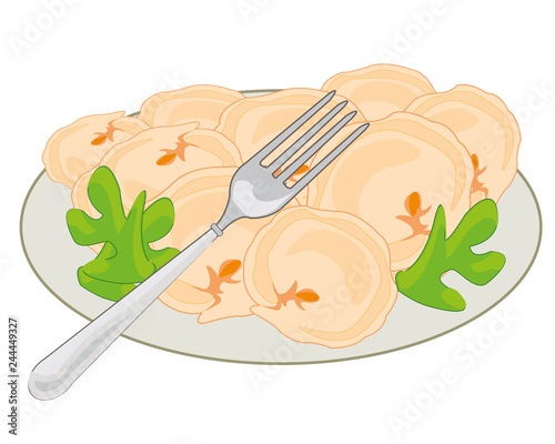National dish meat dumplings on plate.Vector illustration