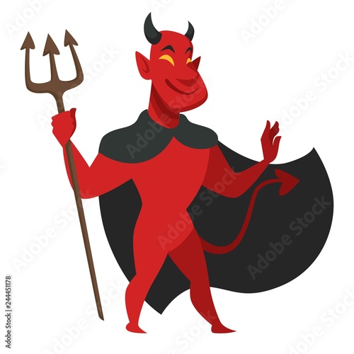 Devil with trident in black cloak evil character
